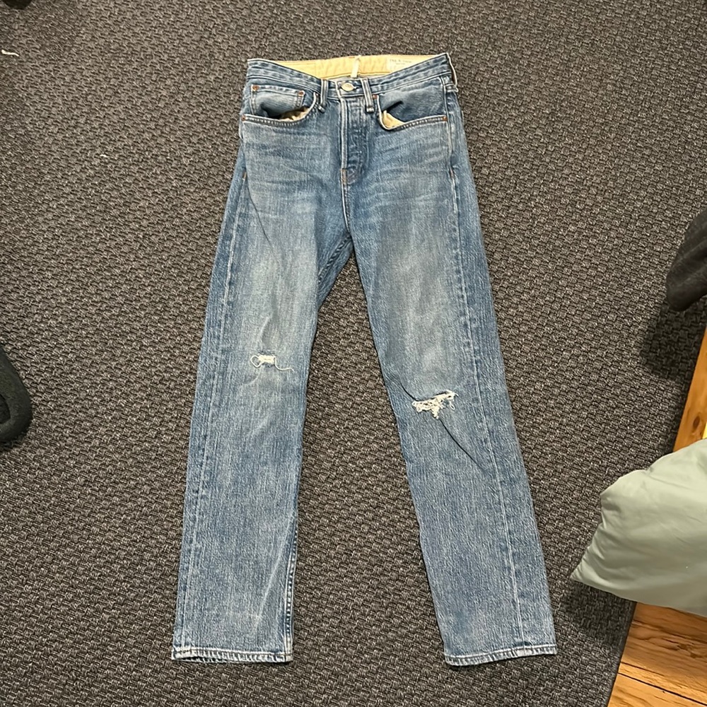 Rag and bone distressed light wash straight leg jean - size 24